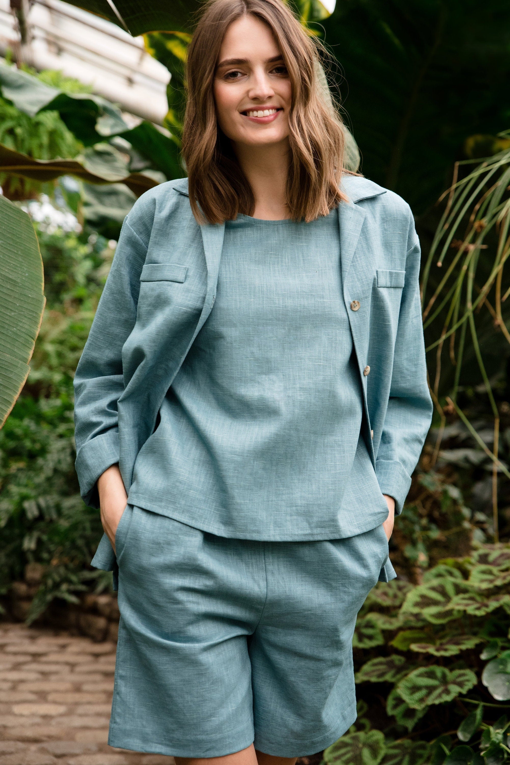 Leinenshorts SIMPLICITY, Türkis, XS